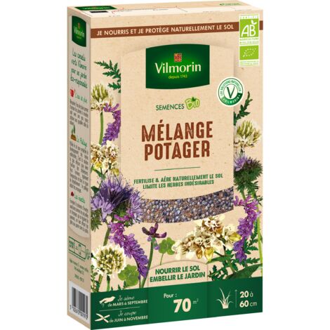 Vilmorin – Engrais vert mélange potager BIO – Enrichit le sol en azote – Limite les herbes indésirables – 4 espèces : phacélie, vesce, trèfle blanc, sarrasin