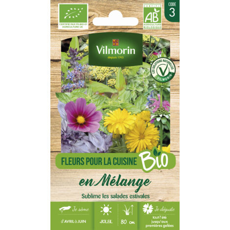 Mélange de graines fleurs BIO pour cuisine – Période de semis : Avril-Juin – Plantes annuelles décoratives et aromatiques – Vilmorin