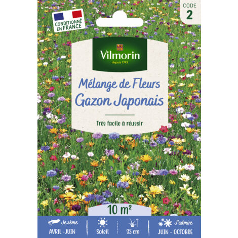 Vilmorin – Gazon japonais 10 m² – Mélange fleuri pour petites surfaces – Fleurs annuelles naines faciles au soleil – Décoration de jardin (1/3)