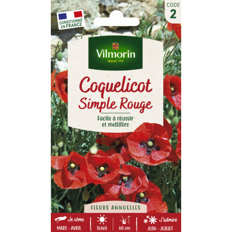 Coquelicot simple rouge – Graines de fleurs rustiques – Semis de mars à avril – Hauteur 50 cm – Adapté aux sols calcaires – Vilmorin