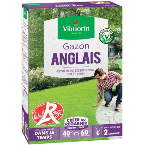 Gazon Anglais Label Rouge 1 kg – Finesse et densité élevées – Pour embellir jardins et pelouses – Résistant aux maladies – Vilmorin