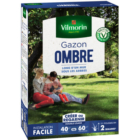 Gazon ombre 1 kg – Pour sous-bois et terrains boisés – Surface couverte 40 m² ou 60 m² – Pureté spécifique 10x supérieure – Vilmorin