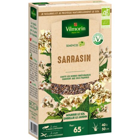 Engrais vert sarrasin BIO – Période de semis de mars à septembre – Croissance rapide pour sols pauvres et acides – Rendement 65 m² – Vilmorin