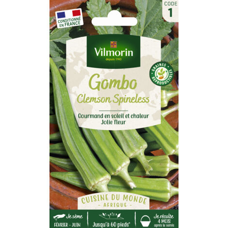 Gombo Clemson Spineless – Graines de potager – Semis de mai à juillet – Fruits de 8 cm, forme pointue et hexagonale – Vilmorin