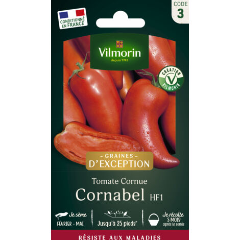 Tomate Cornabel F1 – Graines de potager – Variété hybride productive – Fruits longs et charnus – Résistance aux maladies – Vilmorin
