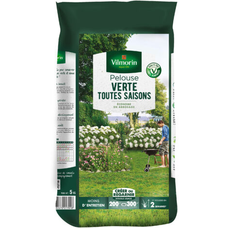 Pelouse verte toutes saisons 5 kg – Composition enrichie en micro-trèfles – Pour extérieur vert toute l'année – Vilmorin