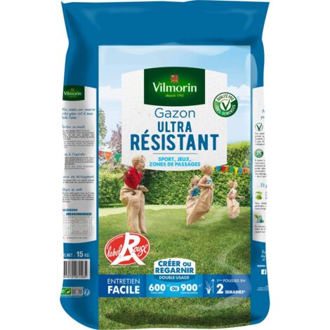 Gazon ultra résistant 15 kg – Résistance piétinements, rayons UV et sécheresse – Tapis végétal dense pour espaces intensifs – Vilmorin