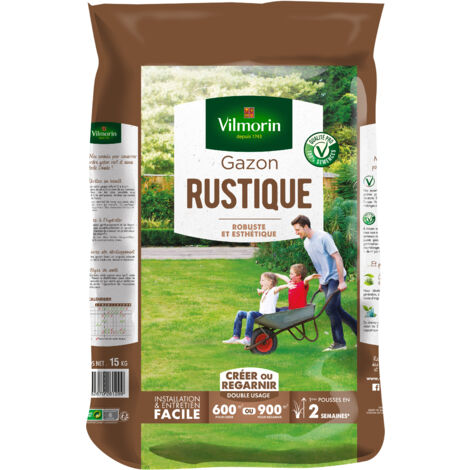 Gazon rustique 15 kg – Surface couverte 600 m² – Taux de germination supérieur de 10% – Semences pures sans engrais – Vilmorin