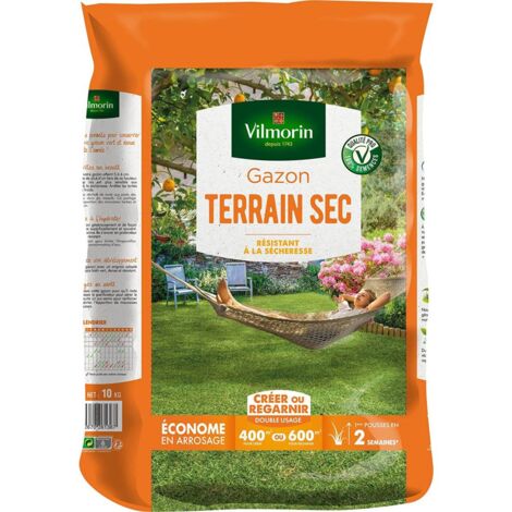 Semences de gazon rustique pour terrain sec 10 kg – Couverture jusqu'à 600 m² – Taux de germination supérieur à 10 % – Vilmorin