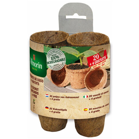 Vilmorin 20 pots de noix de coco ronds, 6 cm + 4 gratuit (1/3)