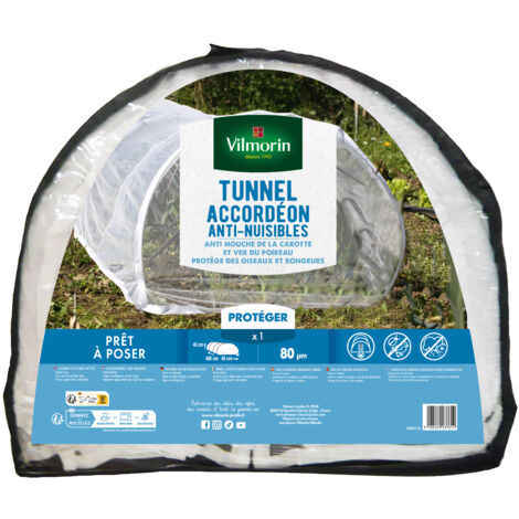 Tunnel accordéon anti-nuisibles 65 cm x 45 cm x 400 cm – Effet de serre pour germination rapide – Protection contre intempéries et insectes – Vilmorin