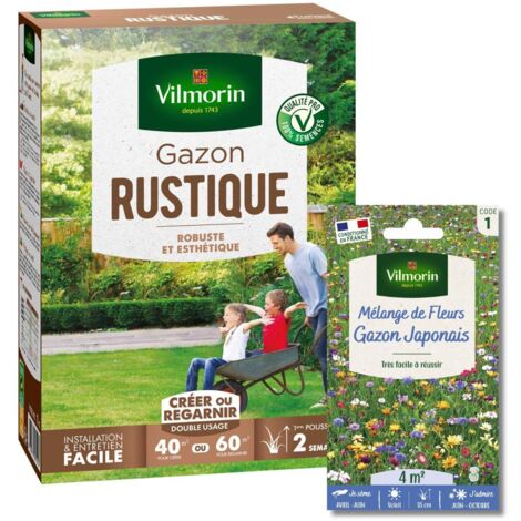 Gazon Rustique - 1 kg + Gazon Japonais - 4 m² - Mélange de fleurs Vilmorin (1/3)