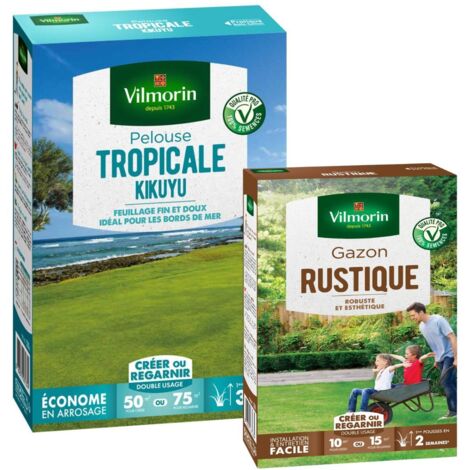 Pelouse Tropicale - Kikuyu - 500 g + Gazon Rustique - 250 g Vilmorin (1/3)