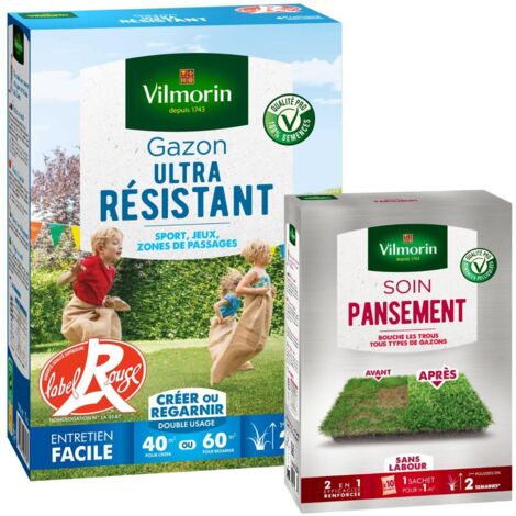 Gazon Ultra Résistant - Label Rouge - 1 kg + Soin Pansement 2 en 1 - 25 g (x10) Vilmorin (1/3)