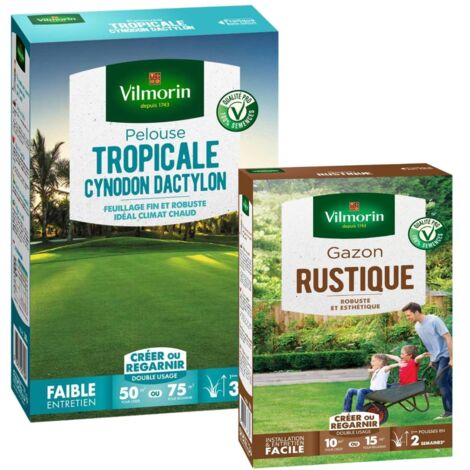 Pelouse Tropicale - Cynodon Dactylon - 500 g + Gazon Rustique - 250 g Vilmorin