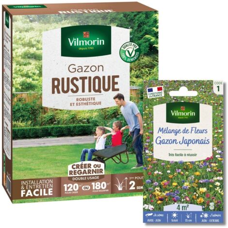 Gazon Rustique - 3 kg + Gazon Japonais - 4 m² - Mélange de fleurs Vilmorin