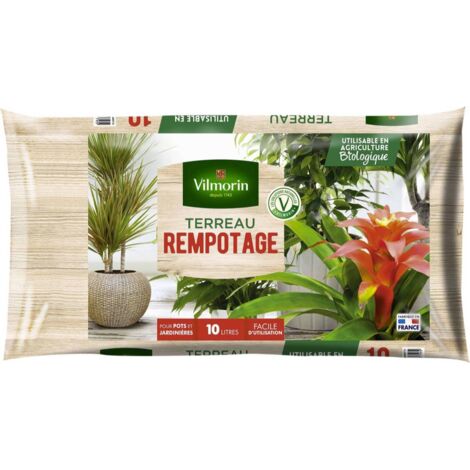 Terreau rempotage plantes d'intérieur vertes et fleuries 10L – Mélange tourbe et écorce – Drainage optimal avec pouzzolane – Sac zip – Vilmorin
