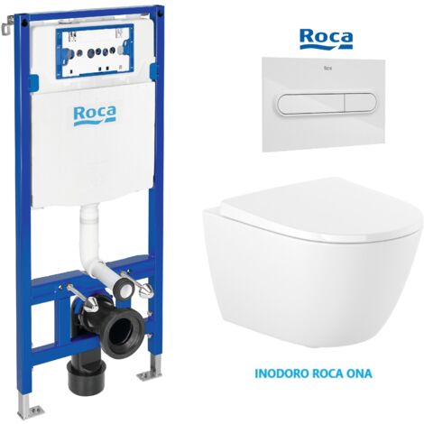 Pack ROCA Duplo One – Bâti-support avec réservoir encastré, plaque PL1 blanc brillant et WC suspendu Rim-Ex ROCA Ona
