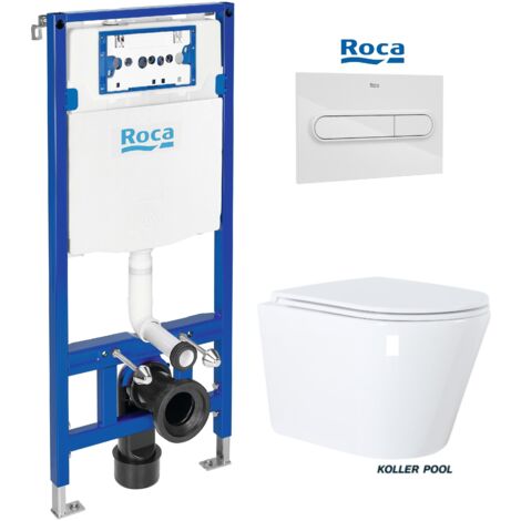 Bâti-support ROCA Duplo One pack réservoir encastrable et plaque PL1 Blanc Brillant avec WC suspendu ORION Blanc Brillant 51,5 cm Vortex par KP (1/5)