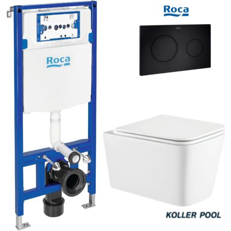 Pack Bati-support ROCA Duplo One – réservoir encastré, plaque PL10 noir mat et WC suspendu Trend système Vortex (1/3)