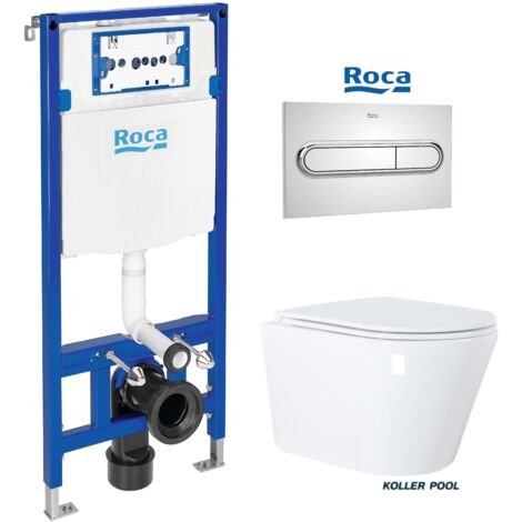 ROCA DUPLO ONE PACK Bati-Support RÉSERVOIR ENCASTRABLE ET PLAQUE PL1 CHROME BRILLANT AVEC WC SUSPENDU Vortex ORION BLANC BR PAR KP (1/5)