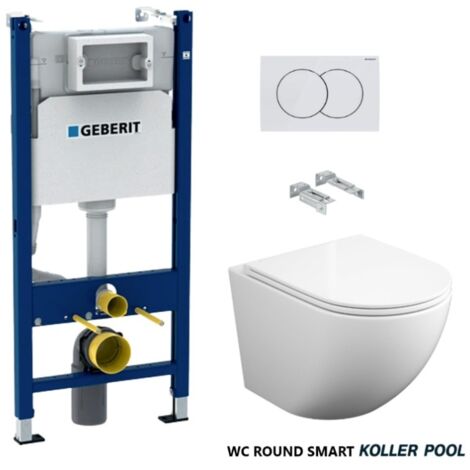 BÂTI SUPPORT GEBERIT PACK CITERNE ENCASTRÉE ET BOUTON DELTA 01 BLANC AVEC LE TOILETTE SUSPENDU ROUND SMART 52CM TOR 3 AVEC SIÈGE FIN (1/3)