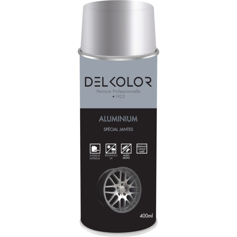 Delkolor Peinture Aluminium Spéciale Jantes en Aérosol - 400ml  Couleur: RAL 9006 ALUMINIUM BLANC