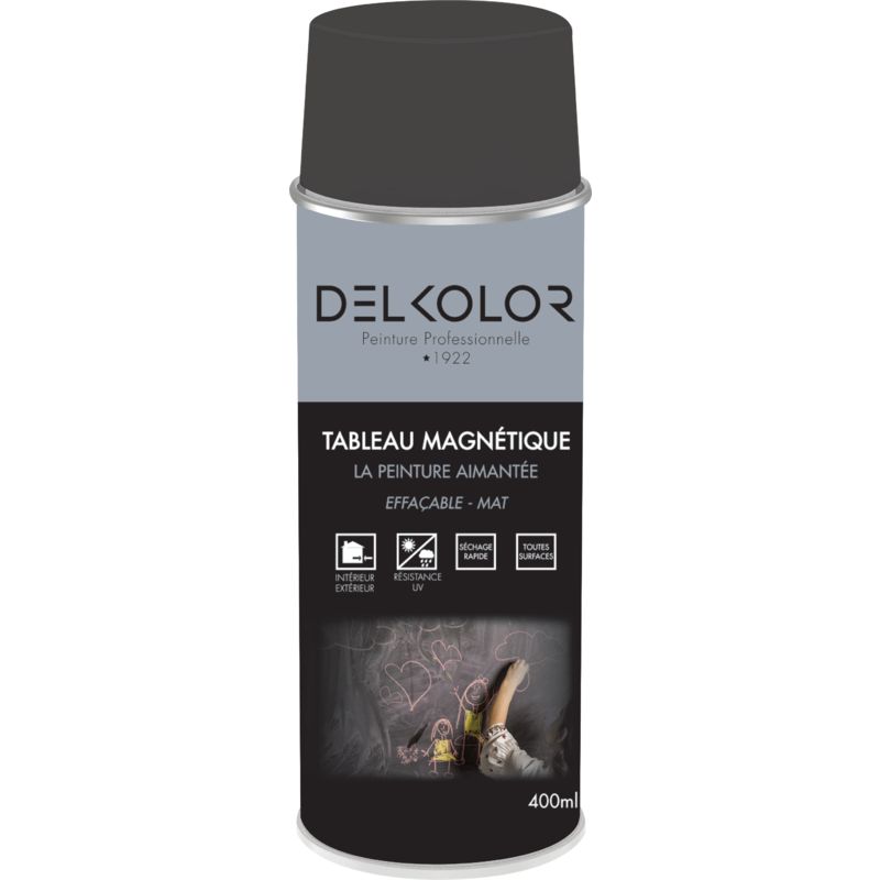Delkolor Peinture Tableau Magnétique Noir en Aérosol - 400ml  Couleur: Noir