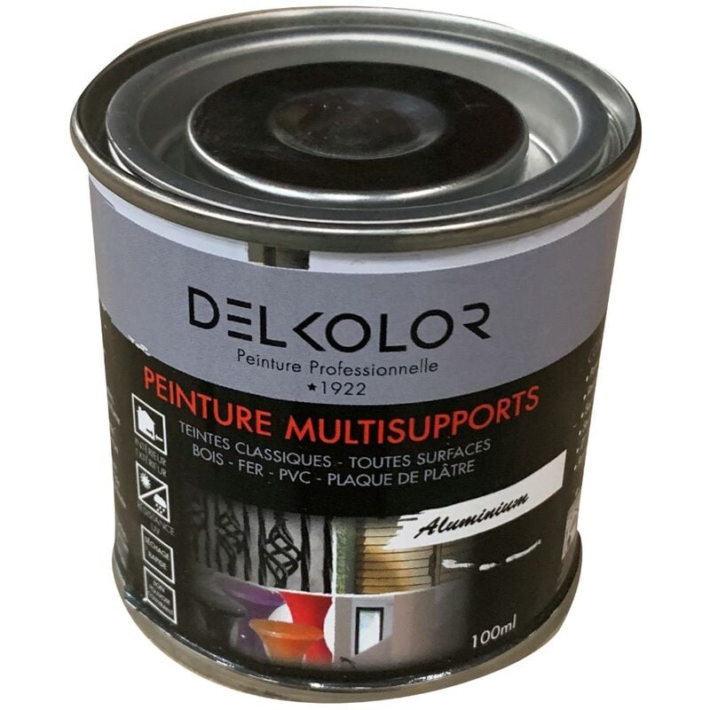 Delkolor Peinture Multisupports Couleurs RAL - 100ml  Finition: Brillant - Couleur: RAL 9006 Aluminium blanc