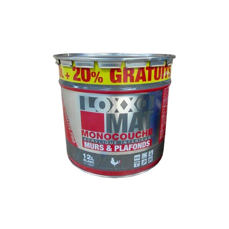 Peintureblanchepourmursetplafonds12L–Acryliquematvelouté–Pouvoircouvrantélevé–Séchagerapide1h–Loxxo