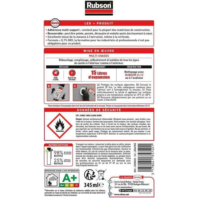 RUBSON - Rubson mousse expansive Multi usages Lot de 2 - Multi-usages –  Cette mousse Polyuréthane est conçue pour l'iso - Livraison gratuite dès  120€