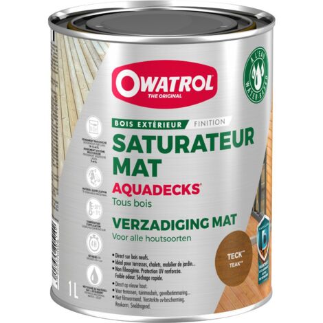 Owatrol – Saturateur mat Aquadecks pour bois – 1L – Non filmogène, excellente pénétration, protection UV – Application facile sur terrasses et bardages