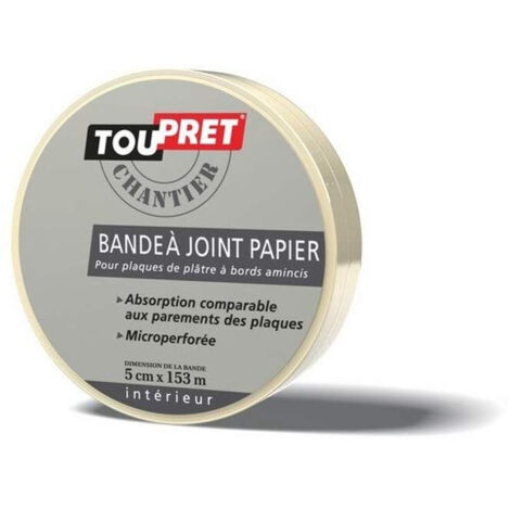 Toupret – Bande à joints papier 50mm x 153m – Microperforée pour adhérence renforcée – Résistance à la rupture > 4 N/mm – Pour joints plaques de plâtre - BAJPA05153 (1/5)