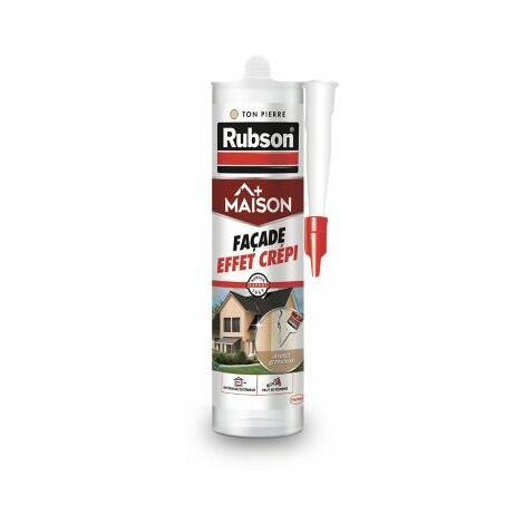 Rubson Mastic Maison pour façades effet Crépi, mastic acrylique pour joint, raccordement et rebouchage de fissures sur supports recouverts de crépi, aspect granuleux, coloris ton pierre, Cartouche de (1/5)