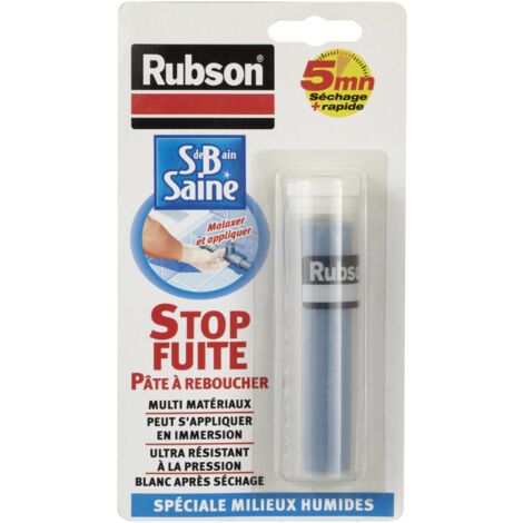 Rubson – Pâte à reboucher anti-fuite 64g – Résine époxydique – Application sous l'eau – Résistance jusqu'à 6 bars – Durcissement rapide 30 min