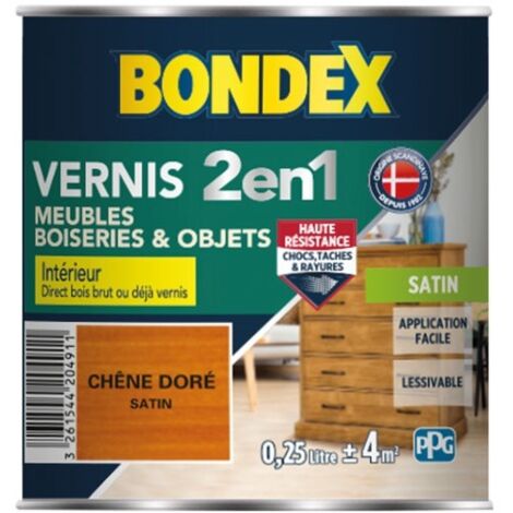 Bondex – Vernis bois intérieur satin 0,25L – Chêne doré – Résistant aux chocs et à l'humidité – Pour meubles et boiseries