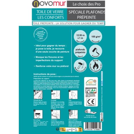 Toile de verre prépeinte spéciale plafond 155g/m² Novomur - 12,5M/25M