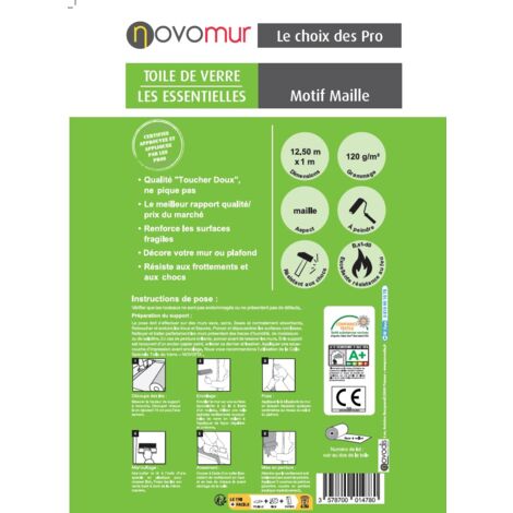 Toile de verre à peindre 120g/m² – Revêtement mural 12,5m x 1m – Pour surfaces lisses et durables – Préparation avant peinture – Novomur