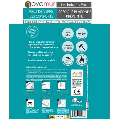 Toile de verre prépeinte spéciale plafond 155g/m² Novomur - 12,5M/25M