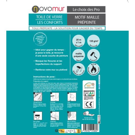 Toile de verre prépeinte maille 135g/m² Novomur - 12,5M/25 m