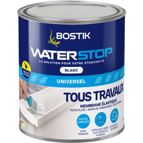 Bostik – Membrane d'étanchéité Waterstop blanche 1kg – Haute performance pour toiture et zones humides – Application rouleau ou brosse – Résistance intempéries