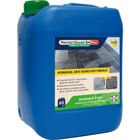 Guard Industrie – ProtectGuard EM Premium hydrofuge oléofuge anti-tâches – Formule végétale 4KG – Protection durable pour pierre et béton – Effet mouillé intense