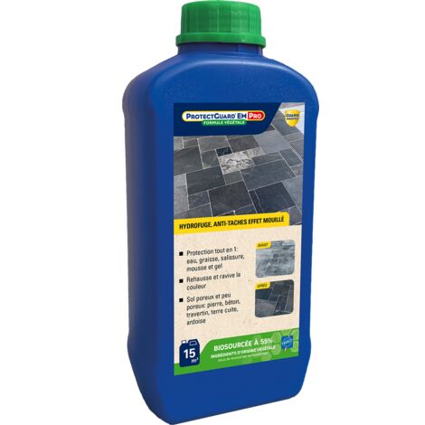 Guard Industrie – ProtectGuard EM Premium hydrofuge oléofuge anti-tâches – Effet mouillé intense pour pierre et béton – Formule végétale 1KG
