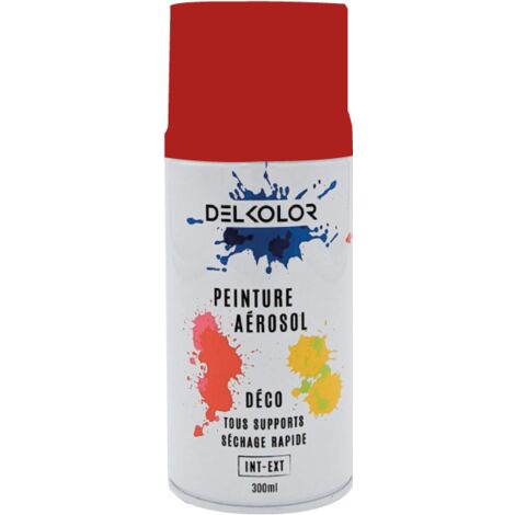 Delkolor Peinture en Aérosol Tous Supports - 300ml  Couleur: ROUGE FEU - Conditionnement: 300ml