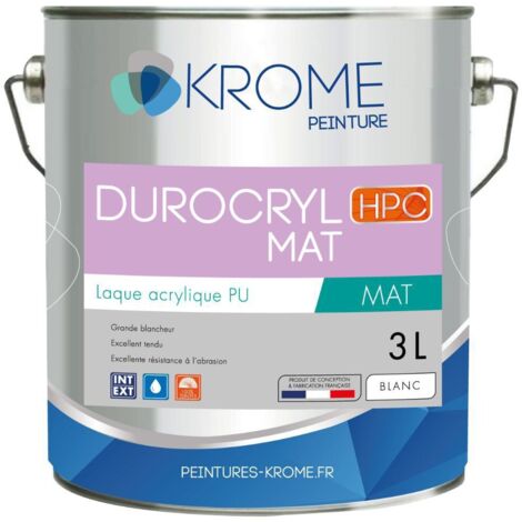 Krome Durocryl Mat Laque Acrylique Polyuréthane - Intérieur et Extérieur  Couleur: BLANC - Conditionnement: 3L
