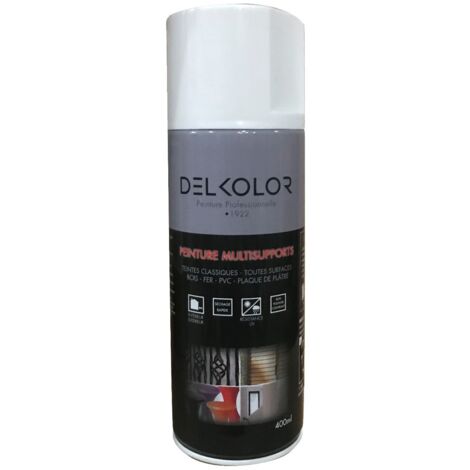 Bombe de peinture aérosol 400ml RAL 9010 blanc pur satinée – Séchage rapide – Haute résistance aux UV – Application sur bois et métal – Delkolor