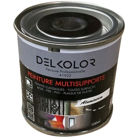 Delkolor Peinture Multisupports Couleurs RAL - 100ml  Finition: Brillant - Couleur: RAL 9006 Aluminium blanc
