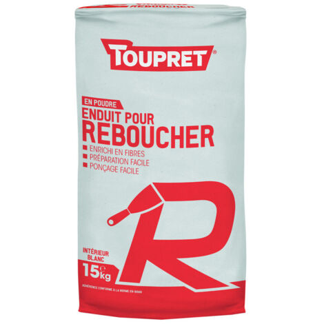 Toupret – Enduit de rebouchage en poudre 15kg – Rebouche jusqu'à 7 cm – Enrichi en fibres pour meilleure adhérence – Pour chantiers intérieurs - BCEREB15