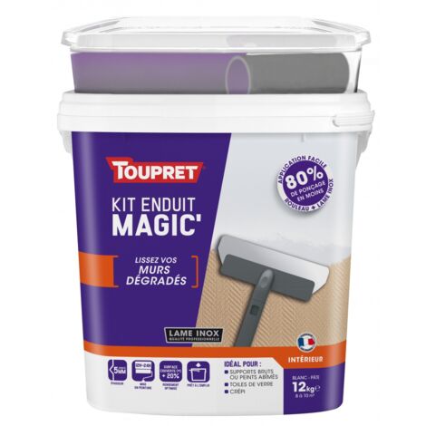 Toupret – Kit enduit de lissage en pâte allégée 12kg – Pour murs intérieurs dégradés – Texture lisse – Temps de séchage 6-8h (1/2)