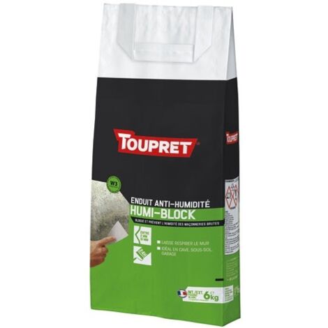 Toupret – Imperméabilisant Humi-Block en poudre 6 kg – Assèche murs humides – Préventif et curatif pour maçonneries brutes – Application facile à la brosse (1/2)